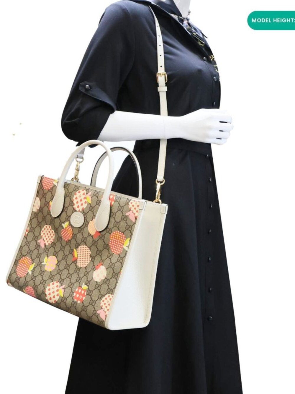 Gucci  Interlocking G Small GG Supreme Les Pommes Canvas Tote Bag Beige 659983 - Picture 2 of 13